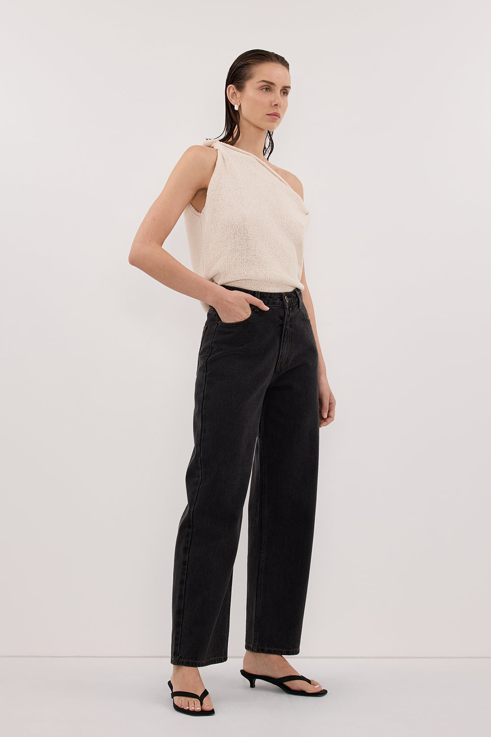 KARA SANDSTONE ASYM KNIT TOP