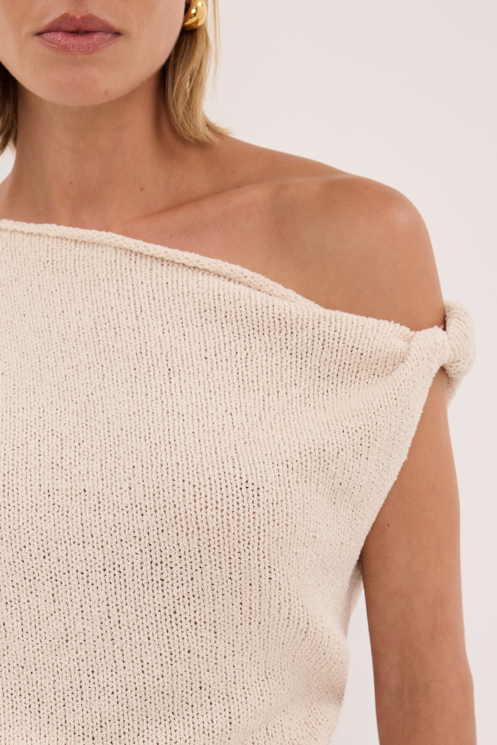 KARA SANDSTONE ASYM KNIT TOP