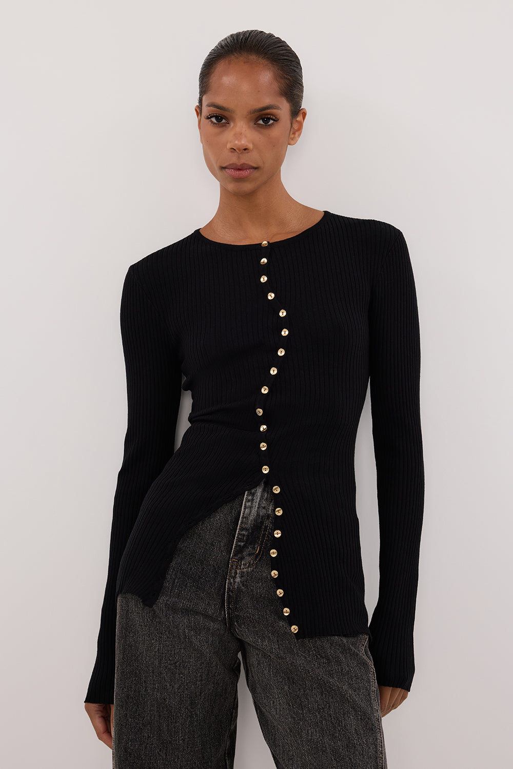 AMBER BLACK LONG SLEEVE KNIT CARDIGAN – DISSH