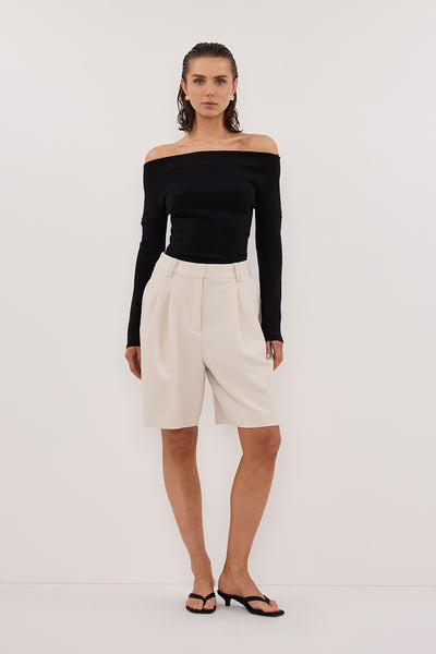 Stas wearing ASTRID BLACK LONG SLEEVE KNIT TOP