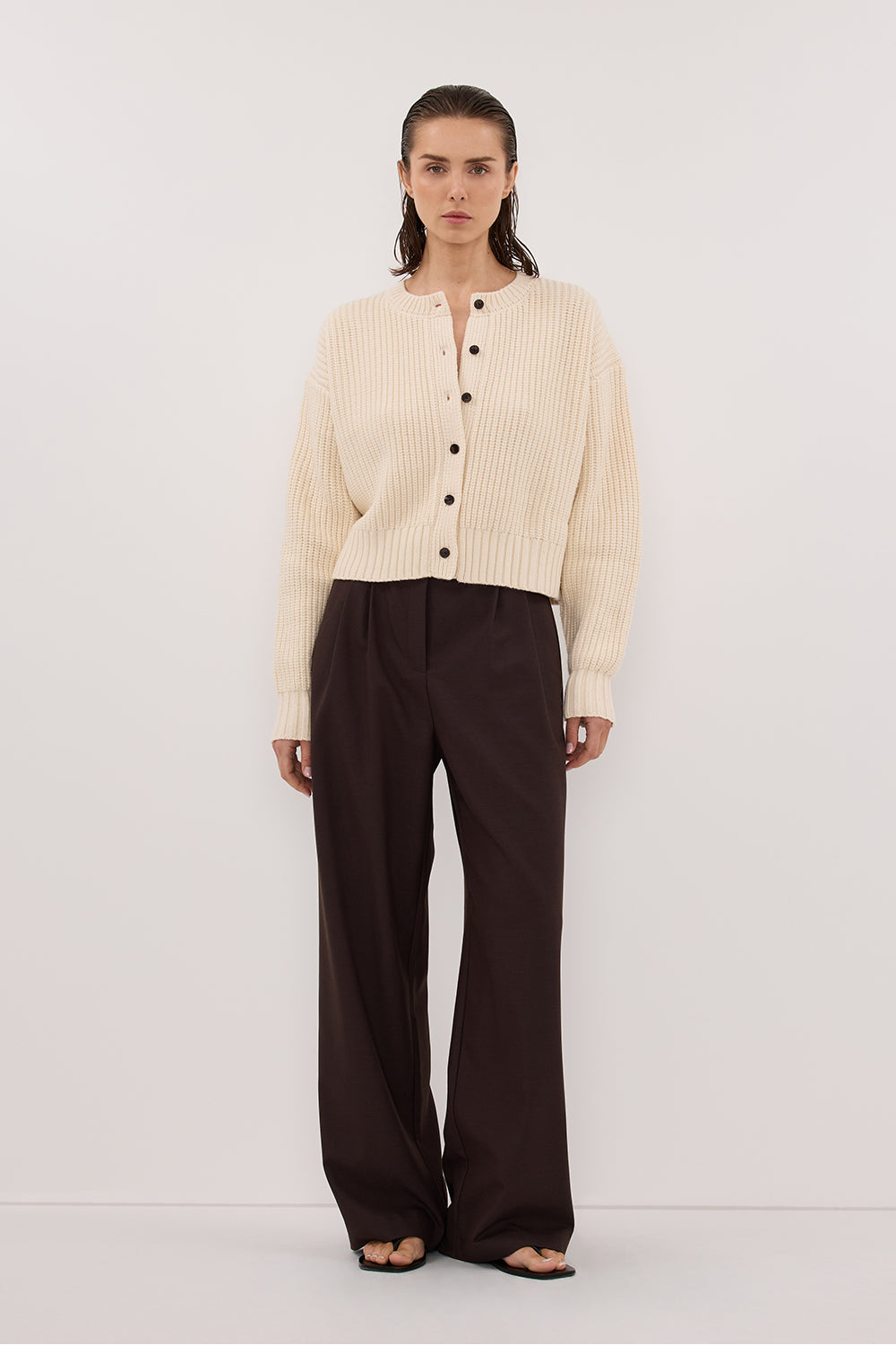 EVALINA SANDSTONE KNIT CARDIGAN