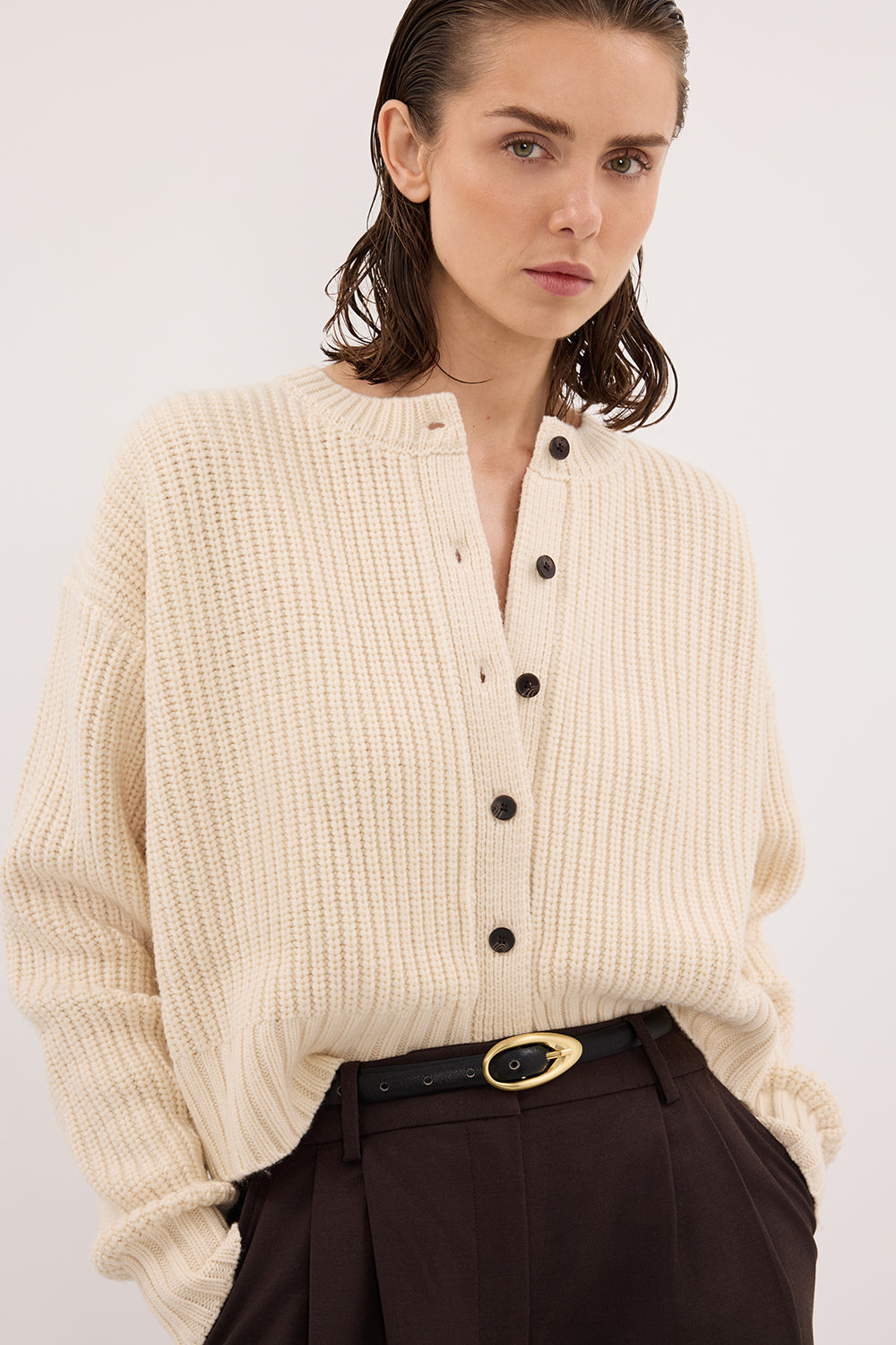 EVALINA SANDSTONE KNIT CARDIGAN | Dissh