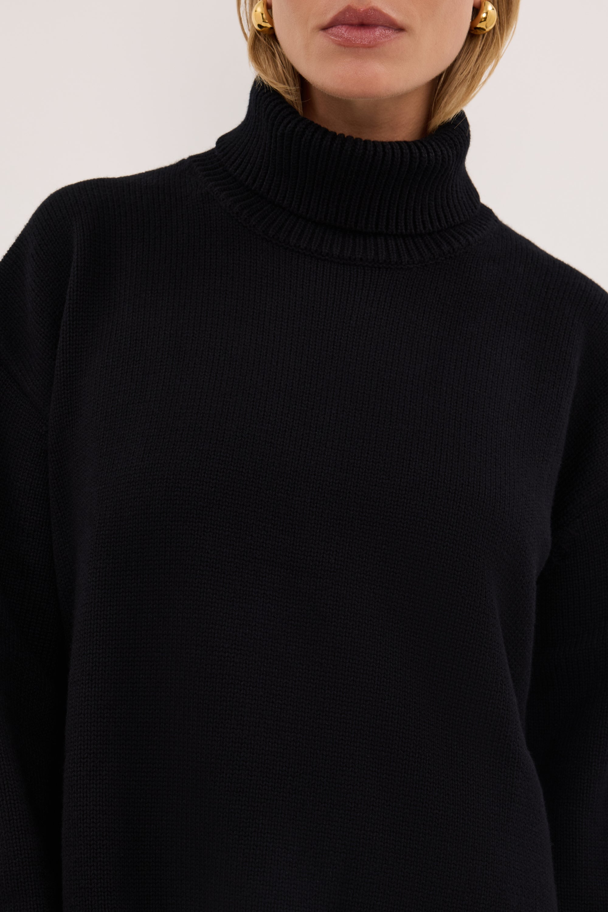 ELLA BLACK TURNBACK NECK KNIT JUMPER