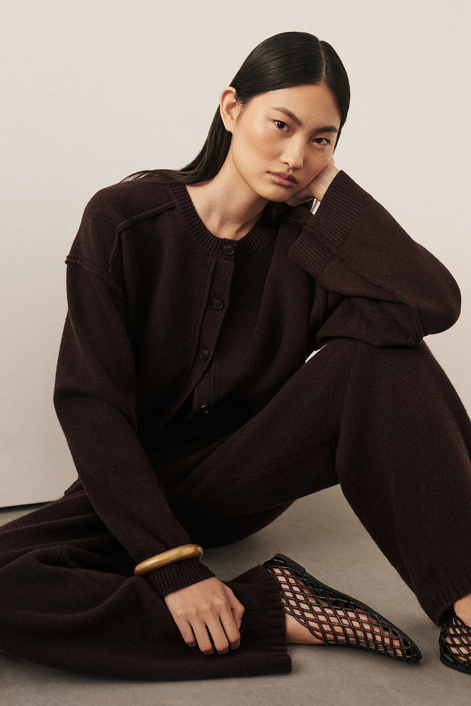 PAIGE CHOC WOOL KNIT CARDIGAN