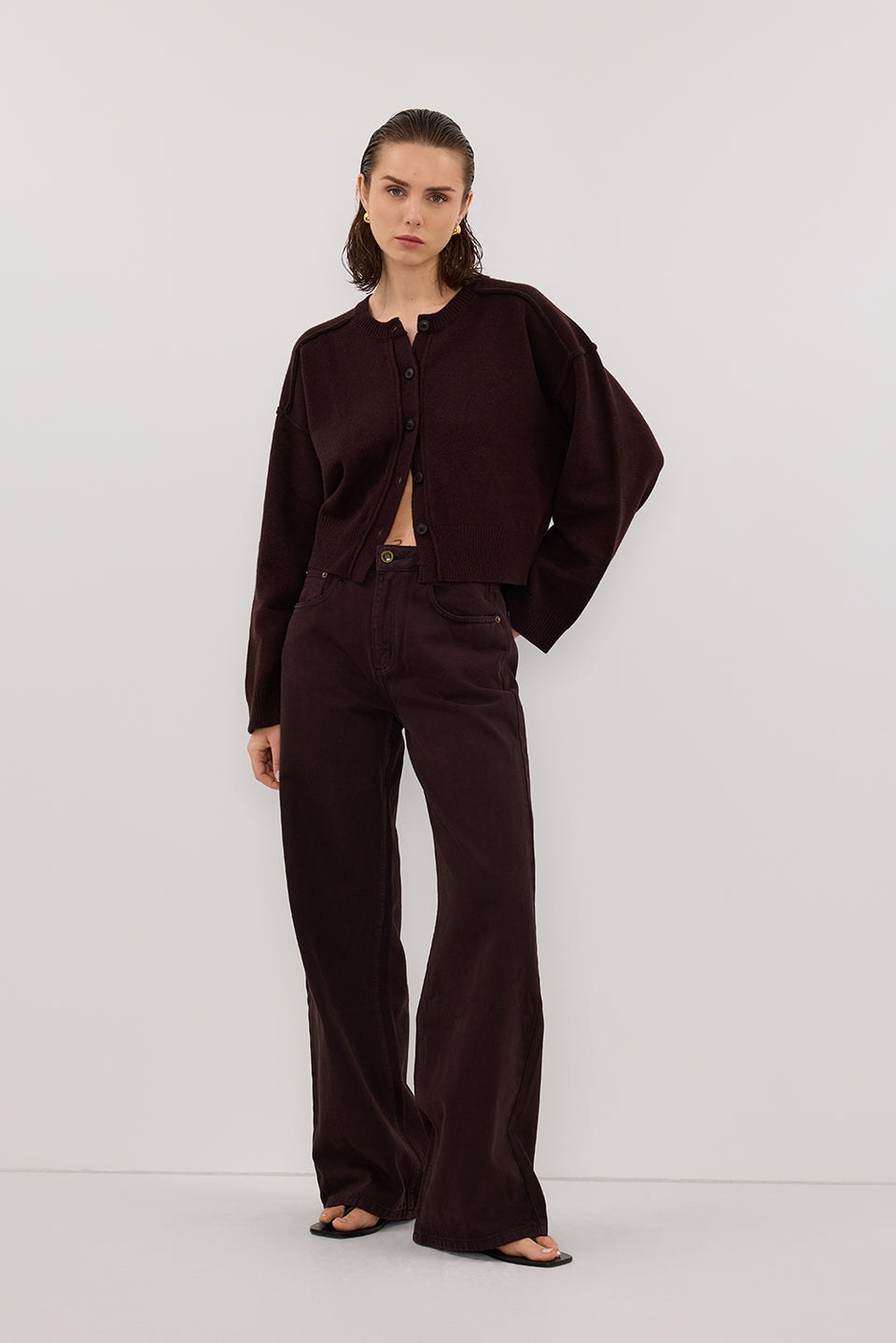 PAIGE CHOC WOOL KNIT CARDIGAN