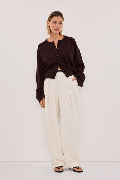 PAIGE CHOC WOOL KNIT CARDIGAN – DISSH