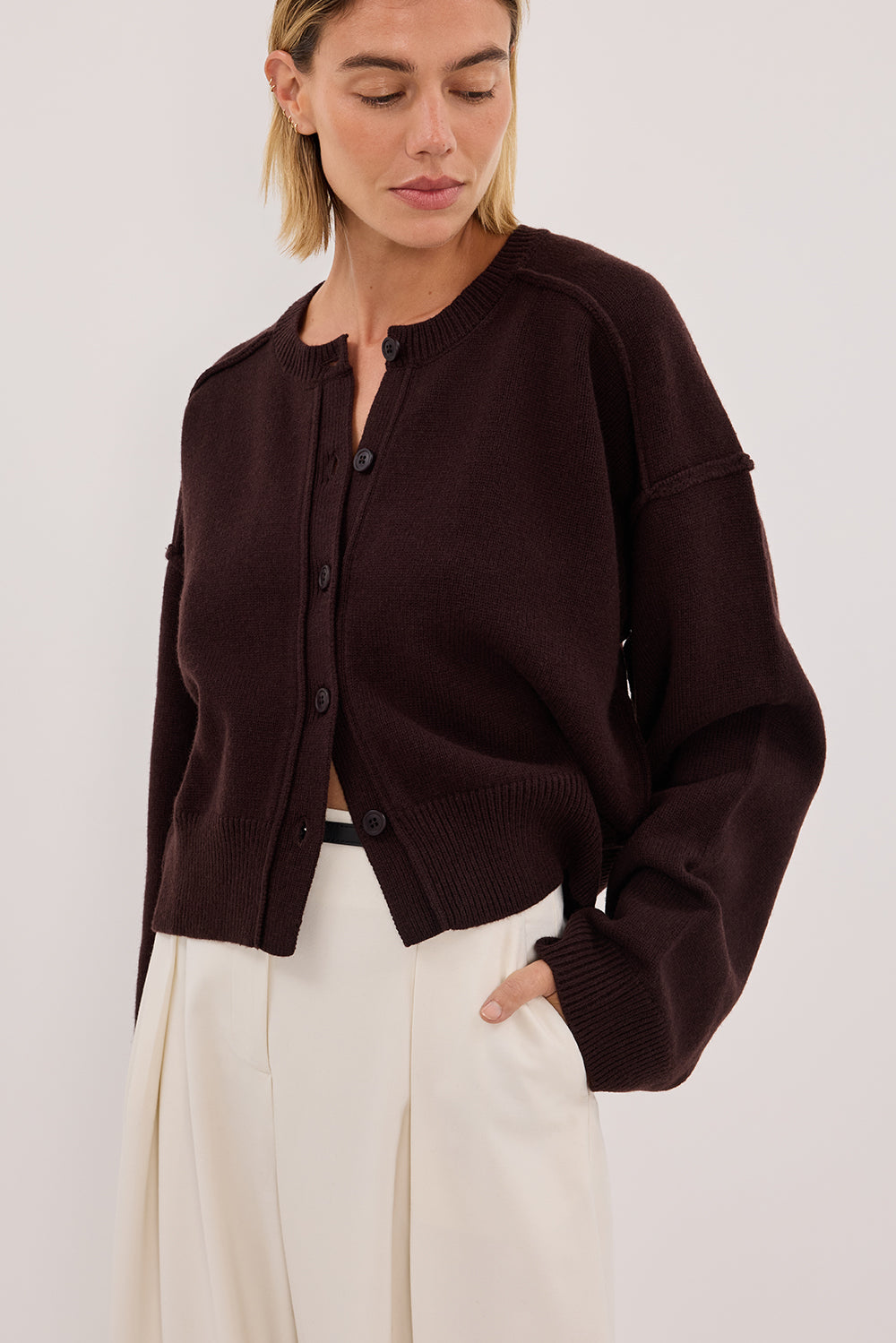 PAIGE CHOC WOOL KNIT CARDIGAN – DISSH