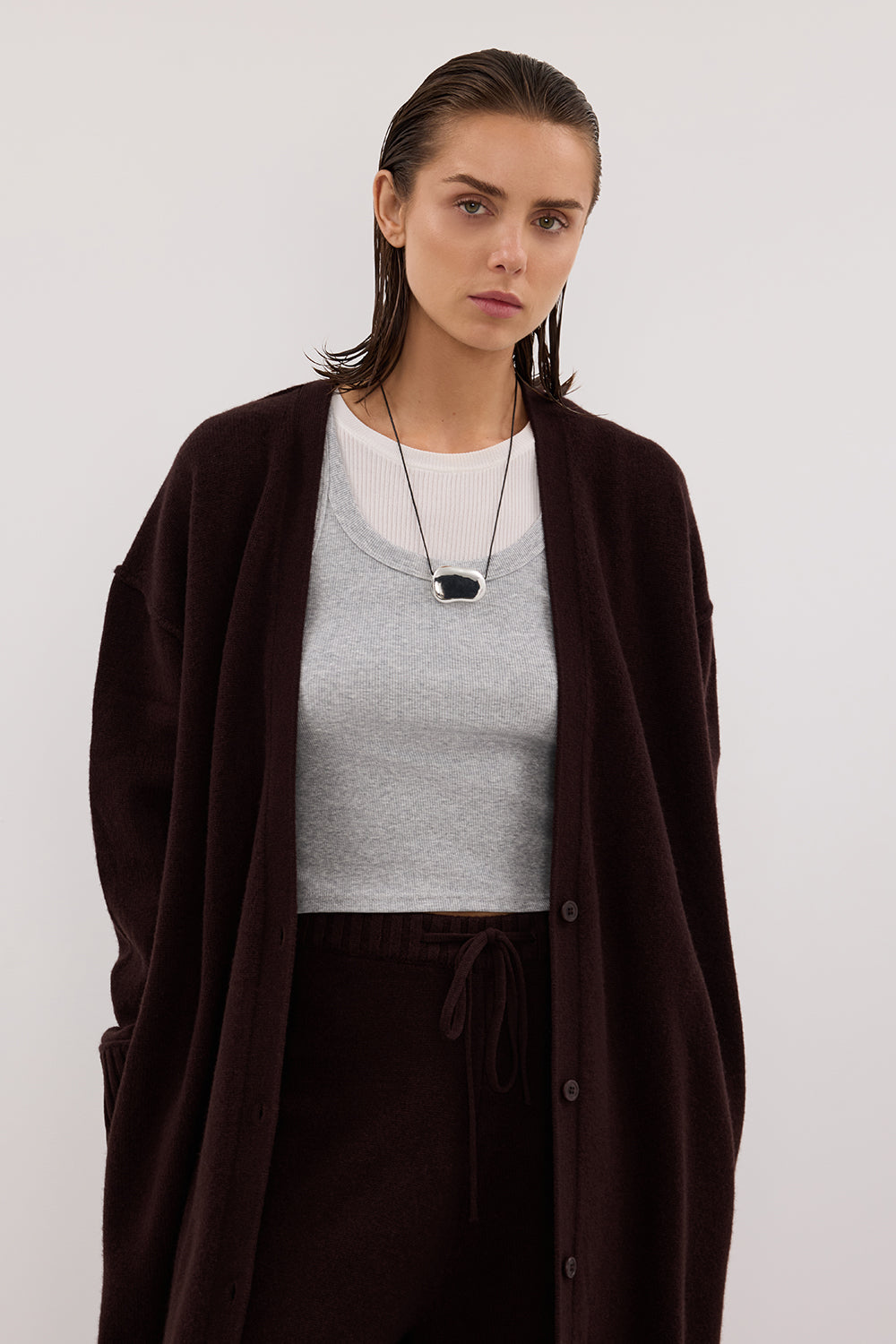 PAIGE CHOC LONGLINE WOOL KNIT COAT