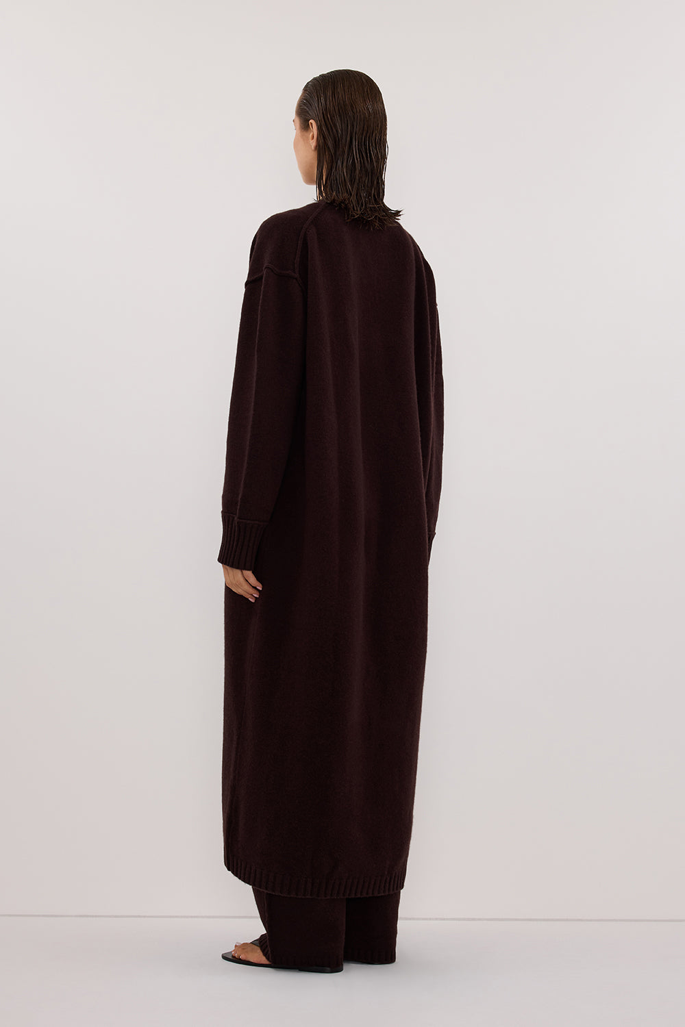PAIGE CHOC LONGLINE WOOL KNIT COAT