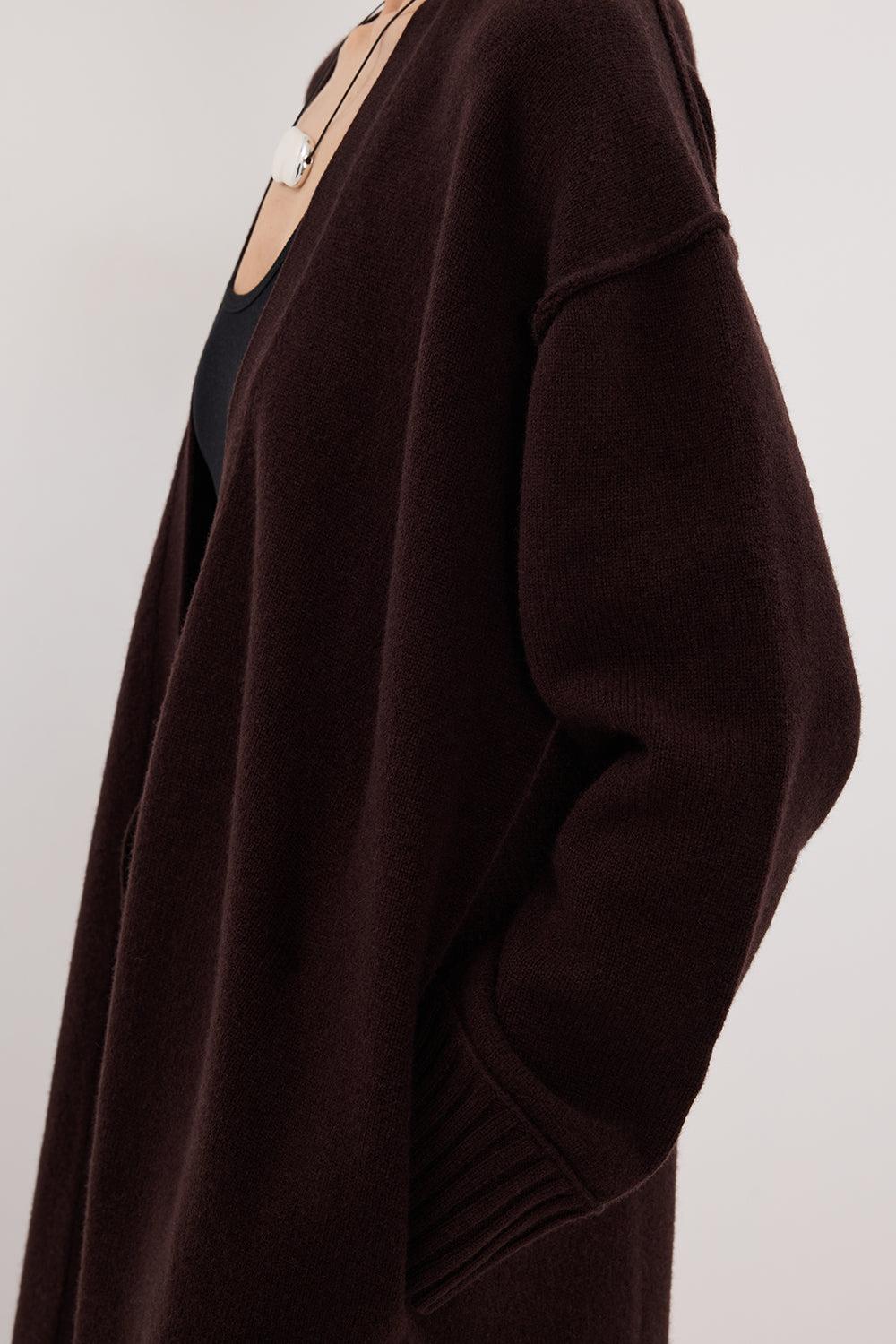 PAIGE CHOC LONGLINE WOOL KNIT COAT
