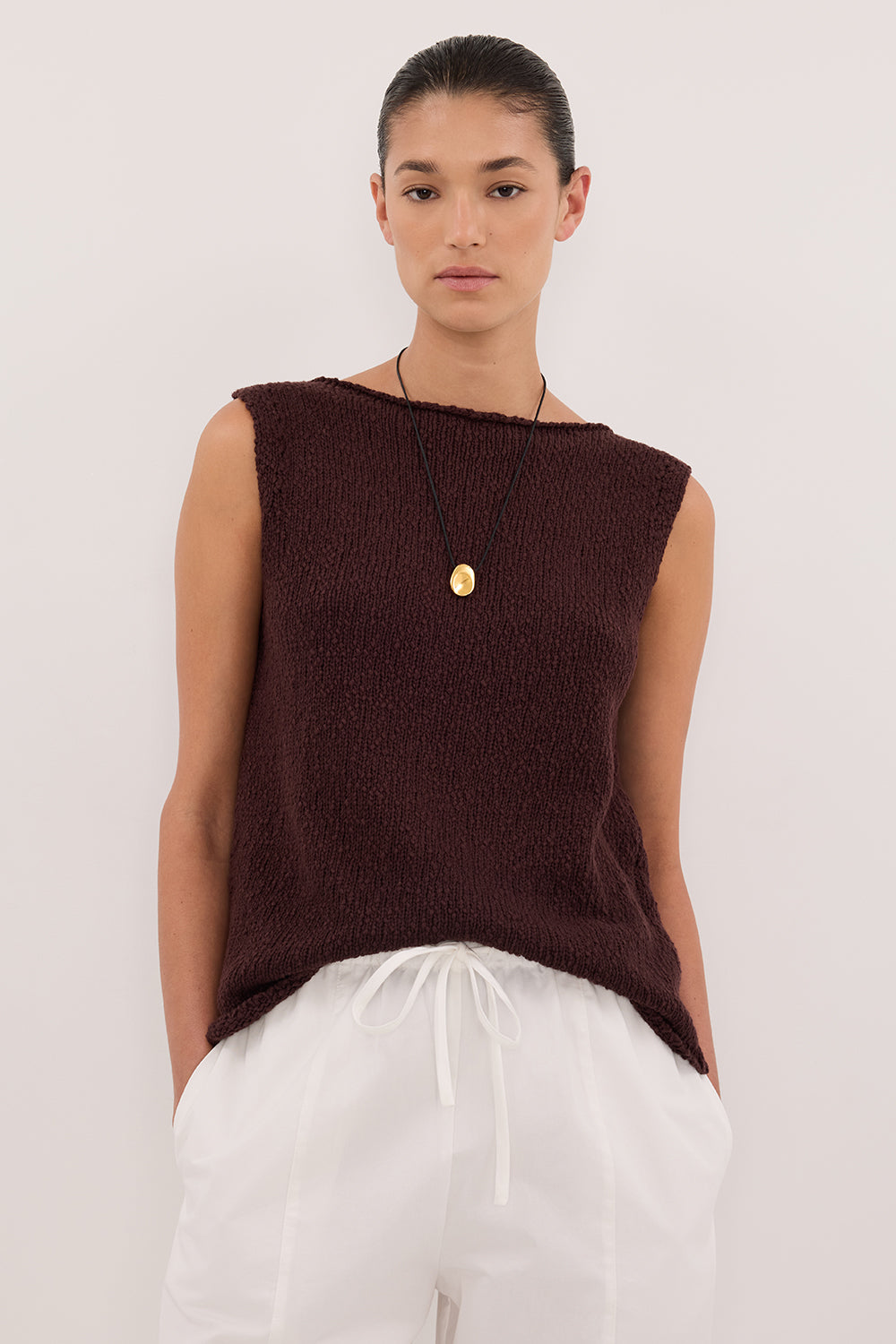 タンクトップ Ron Herman - The shishikui Sleeveless Knit / Brown DINA CHOC KNIT TOP – DISSH