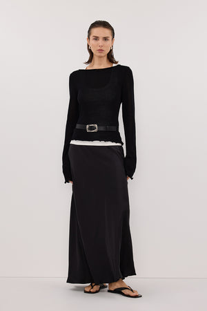 BLAKE BLACK LONG SLEEVE BOAT NECK KNIT TOP