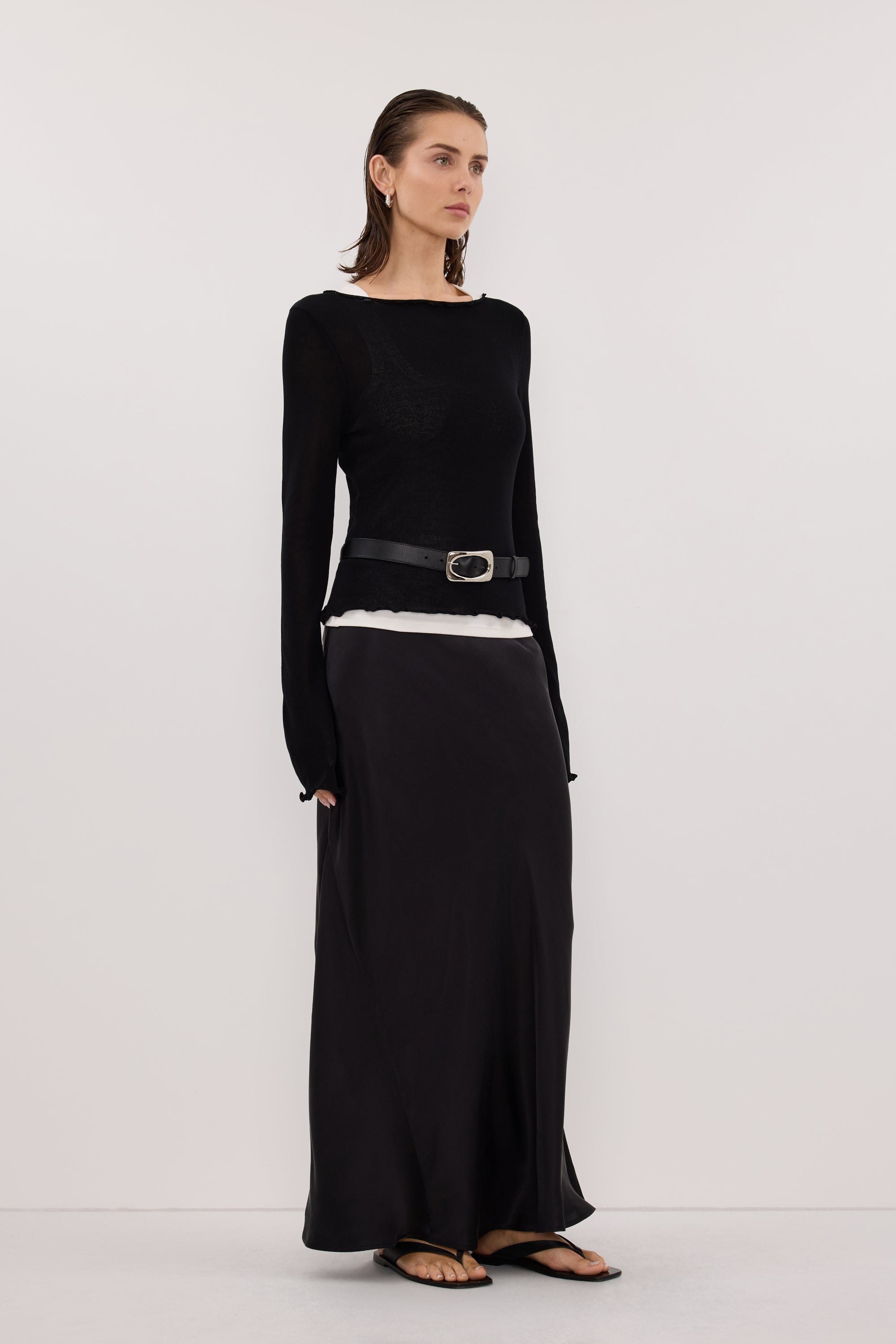 Blake Long Sleeve Boat Neck Knit Top in Black By DISSH Blake Long Sleeve Boat Neck Knit Top in Black By DISSH