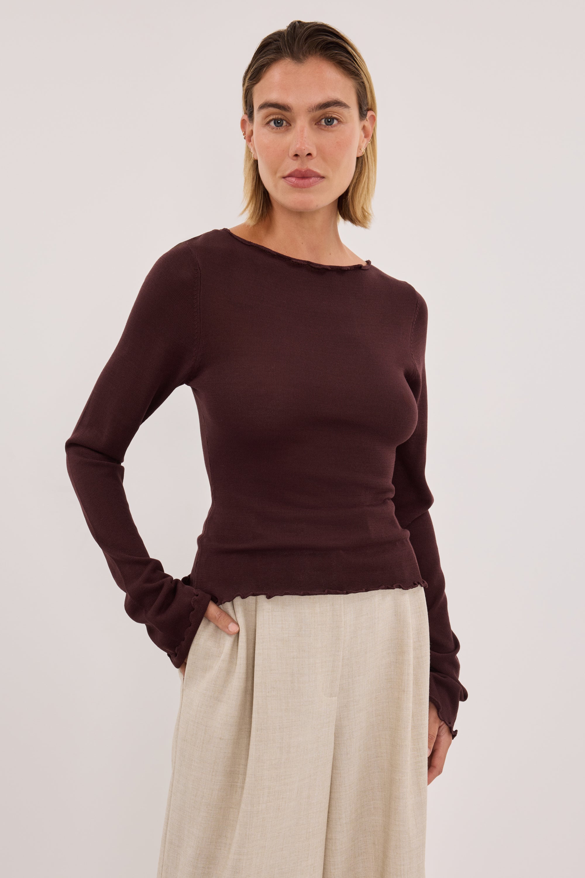 BLAKE PLUM BOAT NECK KNIT TOP – DISSH