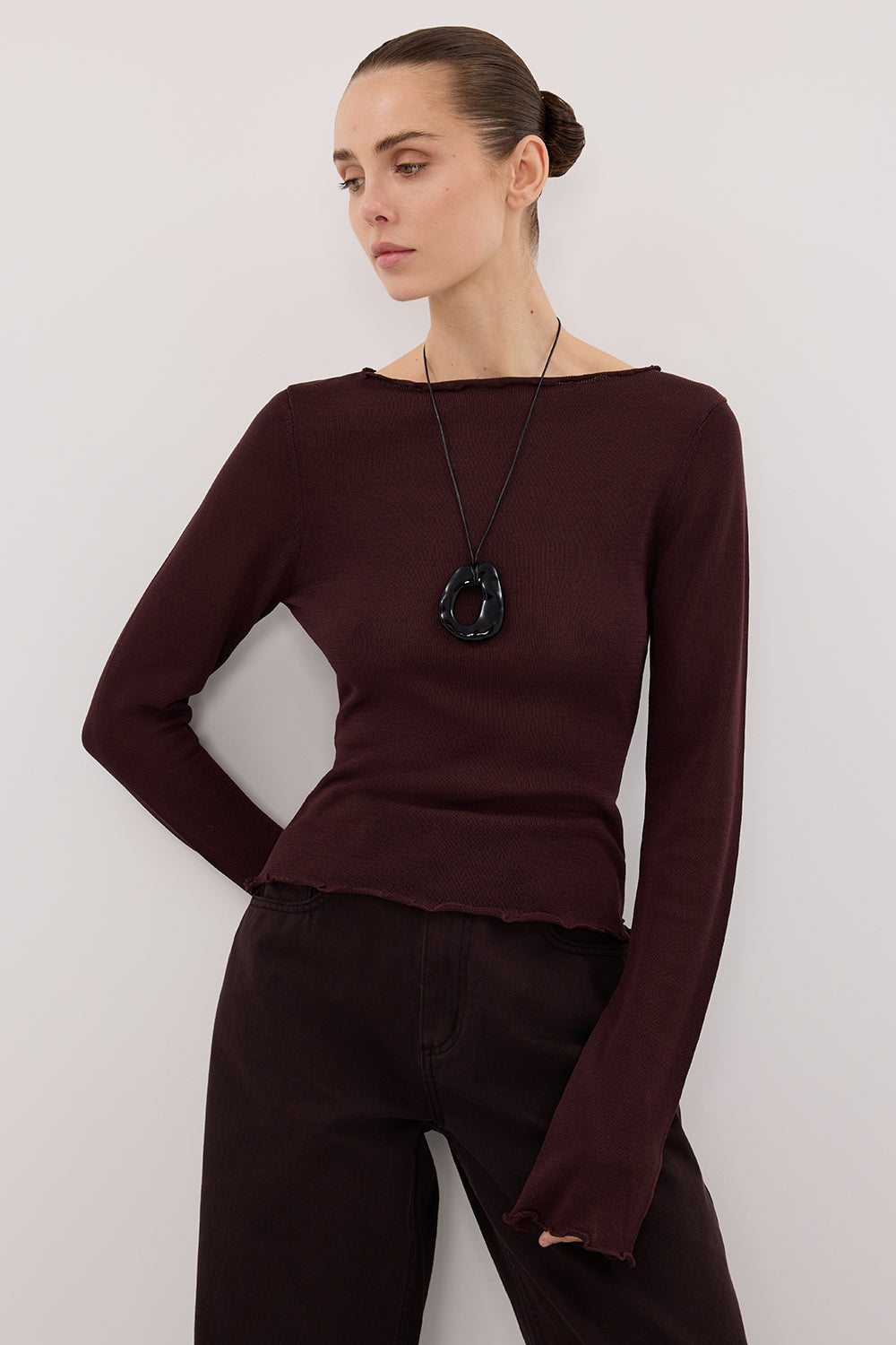 BLAKE PLUM LONG SLEEVE BOAT NECK KNIT TOP
