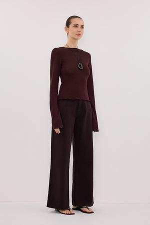 BLAKE PLUM LONG SLEEVE BOAT NECK KNIT TOP