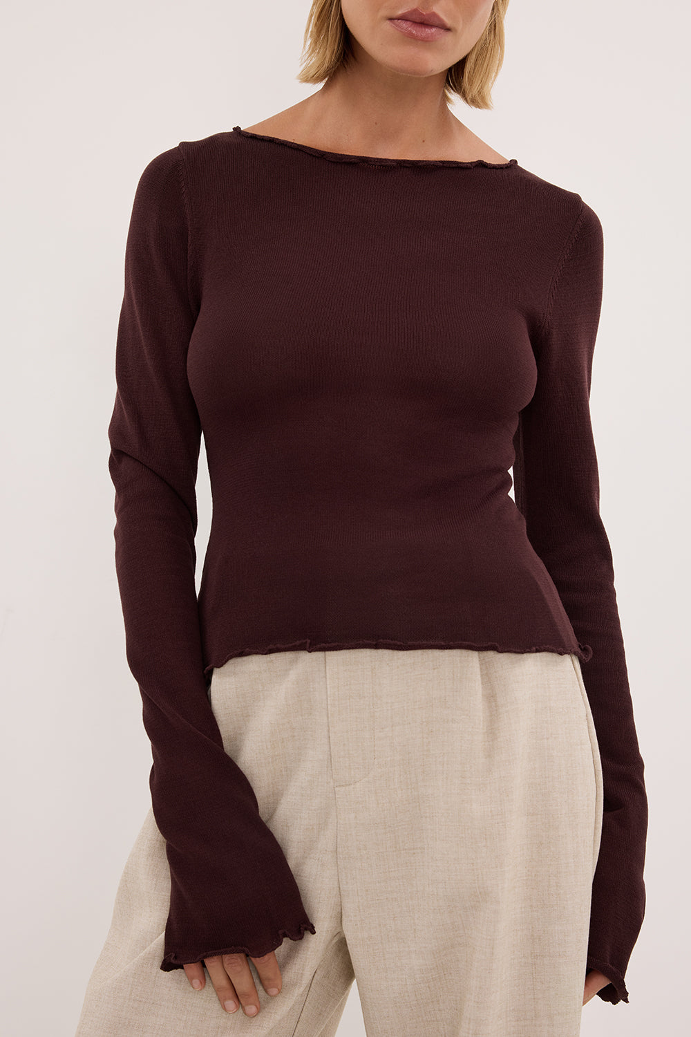 BLAKE PLUM LONG SLEEVE BOAT NECK KNIT TOP