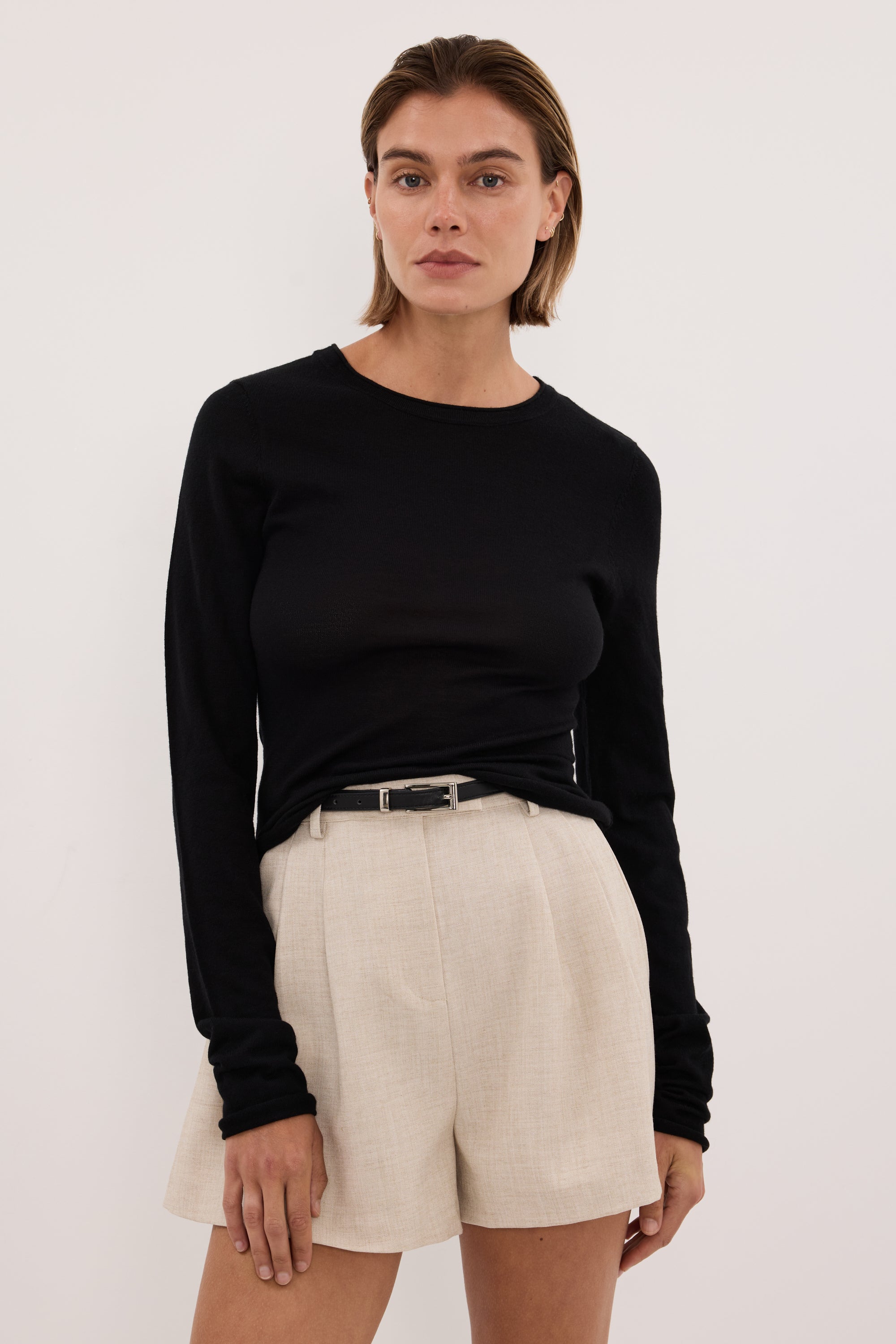 DUKE BLACK MERINO SLEEVED KNIT TOP – DISSH