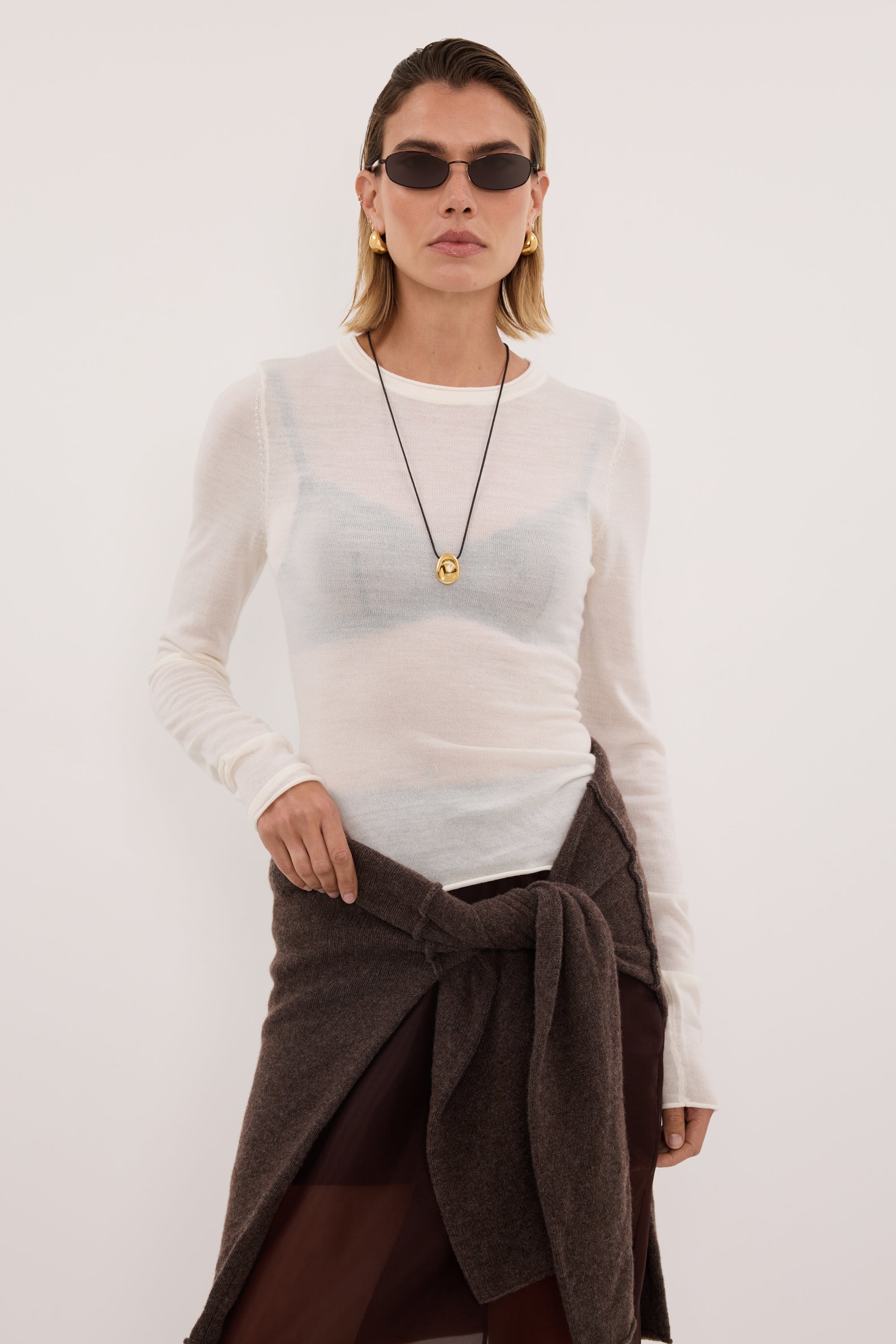 DUKE OFF WHITE LONG SLEEVE MERINO KNIT TOP