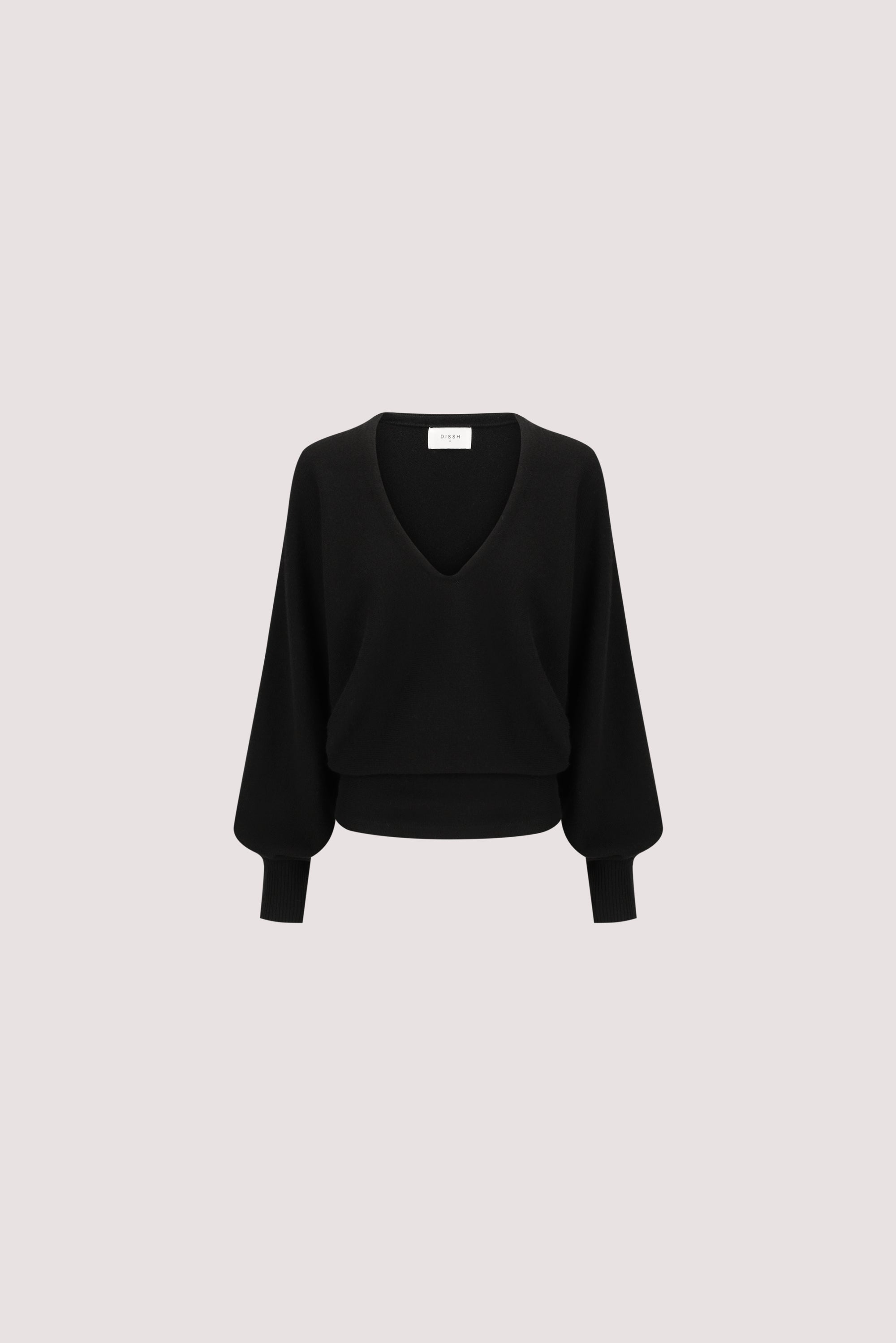 LUMI BLACK V NECK MERINO KNIT JUMPER