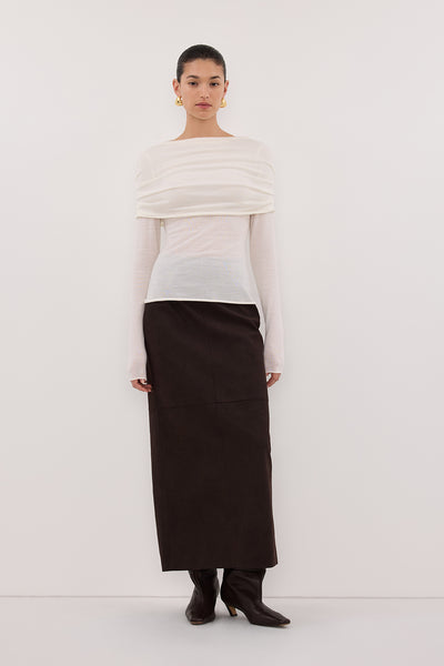 Aude wearing IVY OFF WHITE MERINO LONG SLEEVE TOP