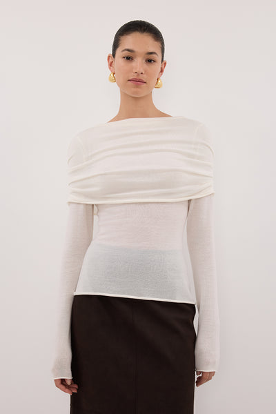 Aude wearing IVY OFF WHITE MERINO LONG SLEEVE TOP