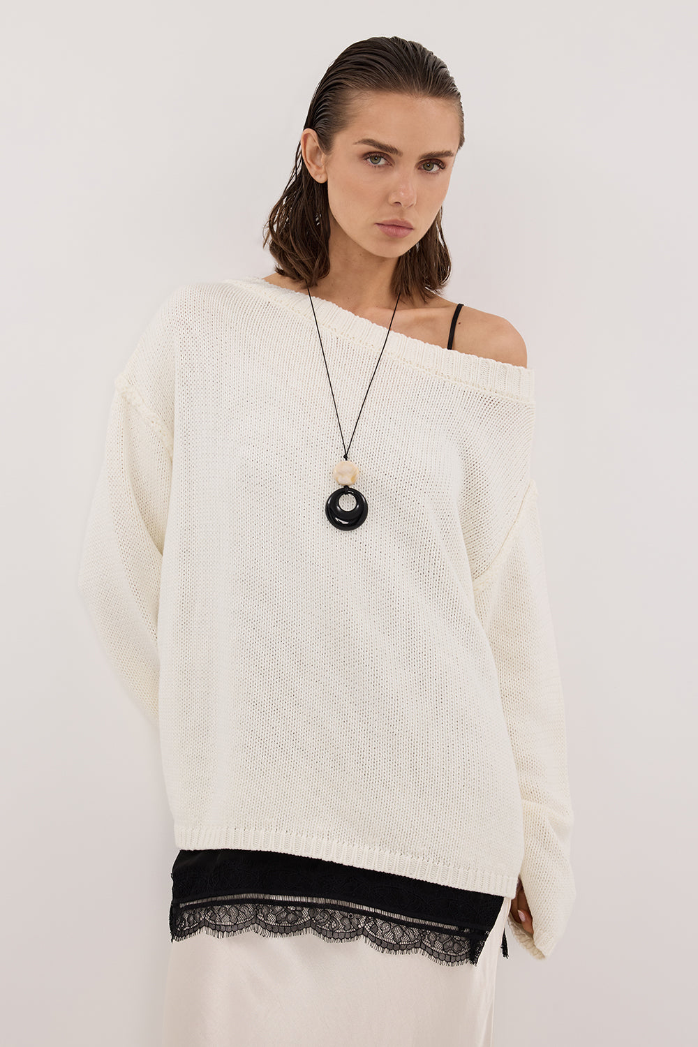 LEISLE CREAM ASYM KNIT JUMPER