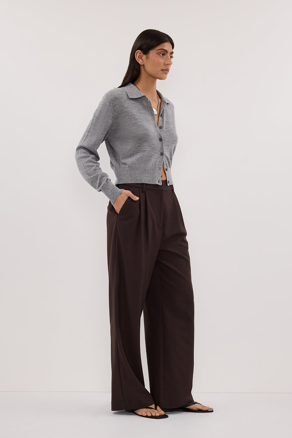 KYRA SILVER LONG SLEEVE MERINO WOOL CARDIGAN