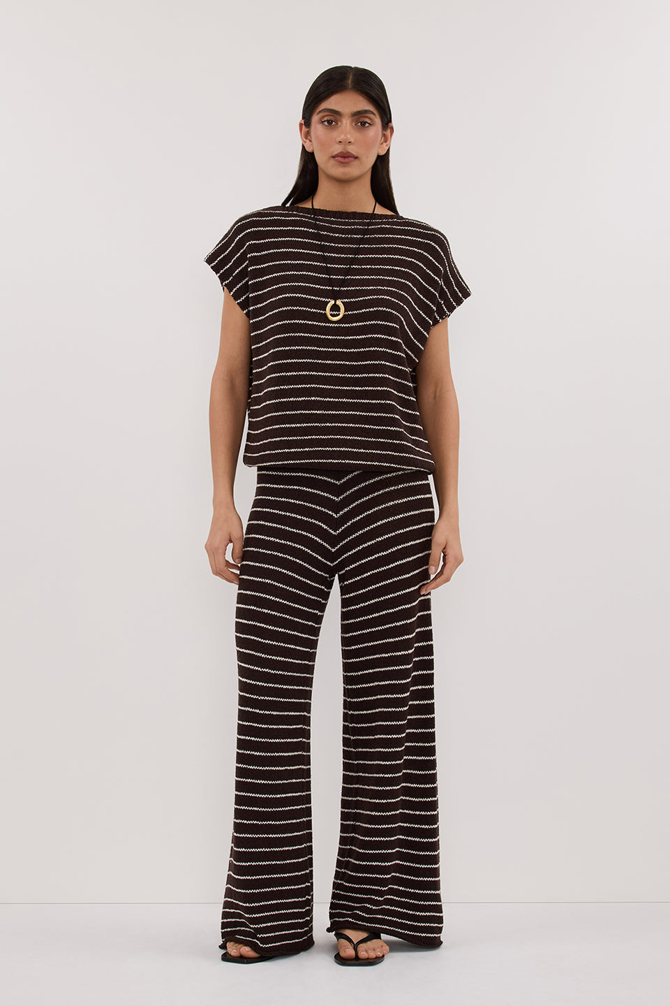 ASPEN CHOC STRIPE KNIT TOP