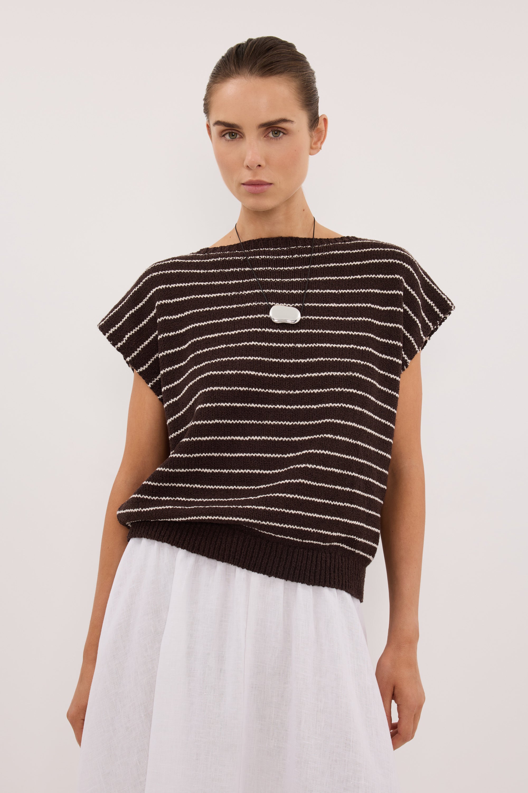 ASPEN CHOC STRIPE KNIT TOP