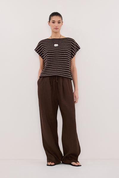 Aude wearing ASPEN CHOC STRIPE KNIT TOP