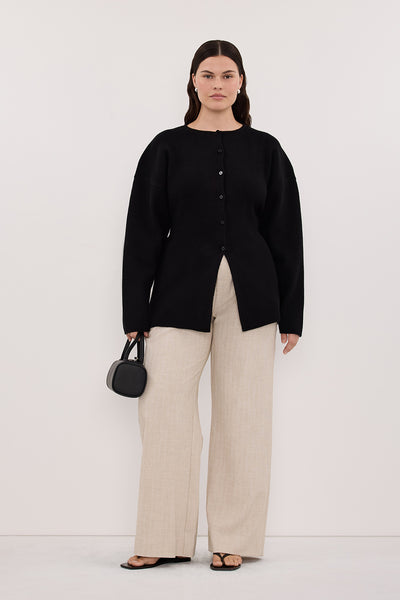 Jasmine wearing MARTHA BLACK CINCHED KNIT CARDIGAN