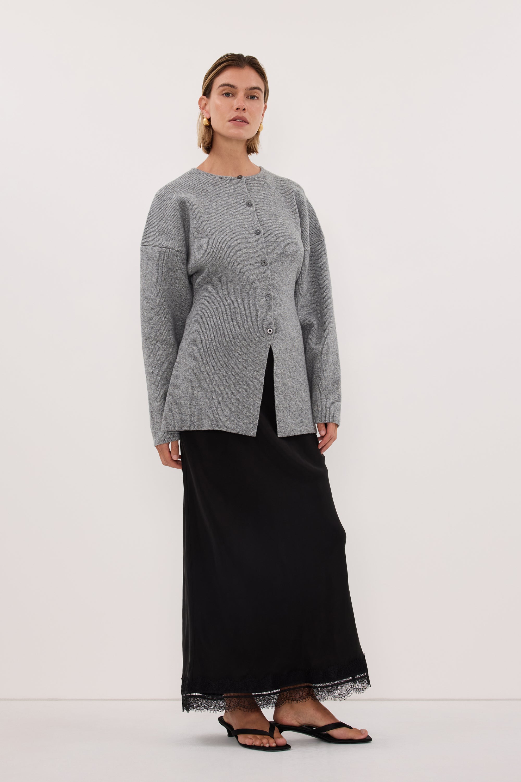 MARTHA GREY MARLE CINCHED CARDIGAN – DISSH