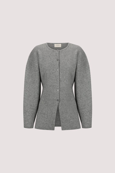 Jasmine wearing MARTHA GREY MARLE CINCHED CARDIGAN