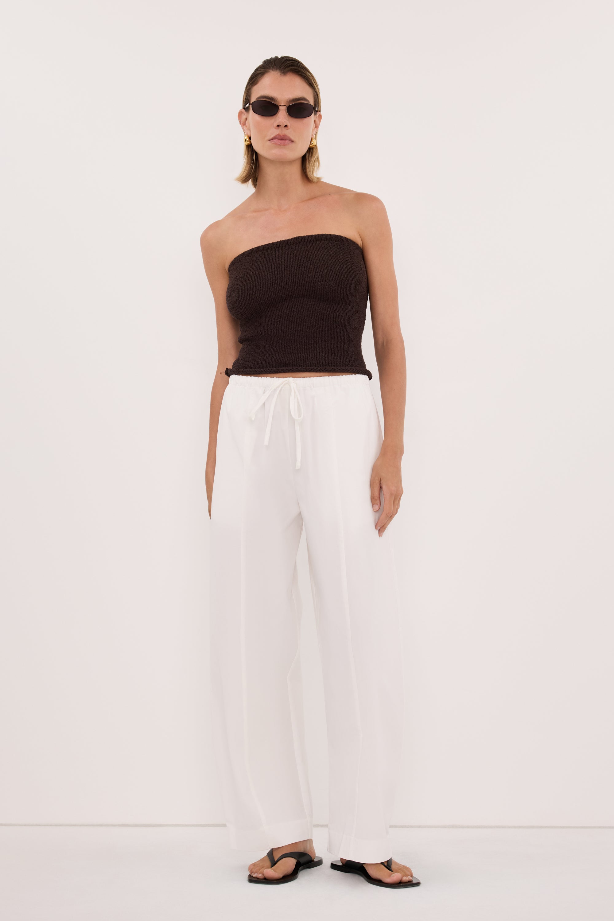 KARA CHOC STRAPLESS BANDEAU KNIT TOP