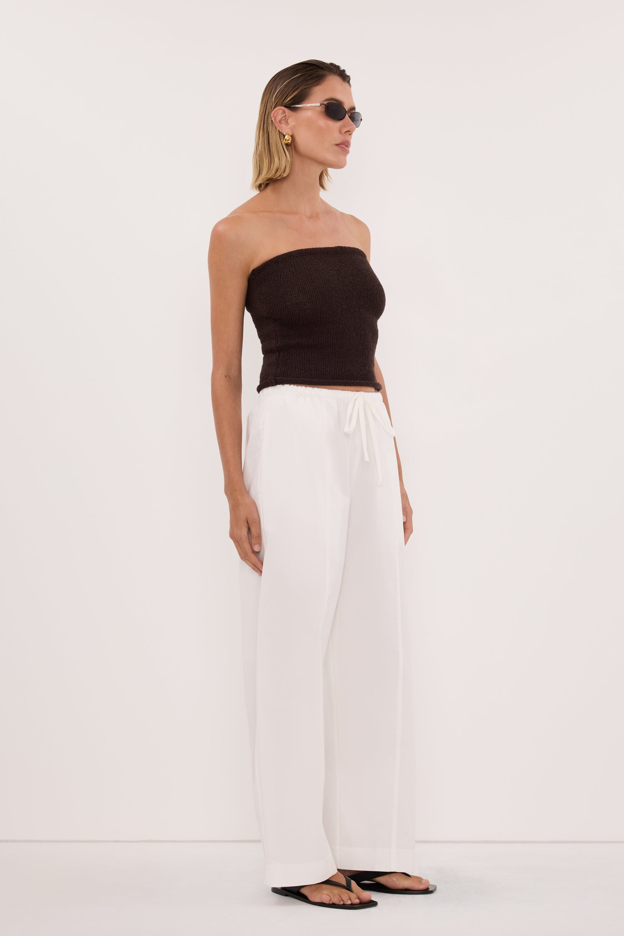 KARA CHOC STRAPLESS BANDEAU KNIT TOP