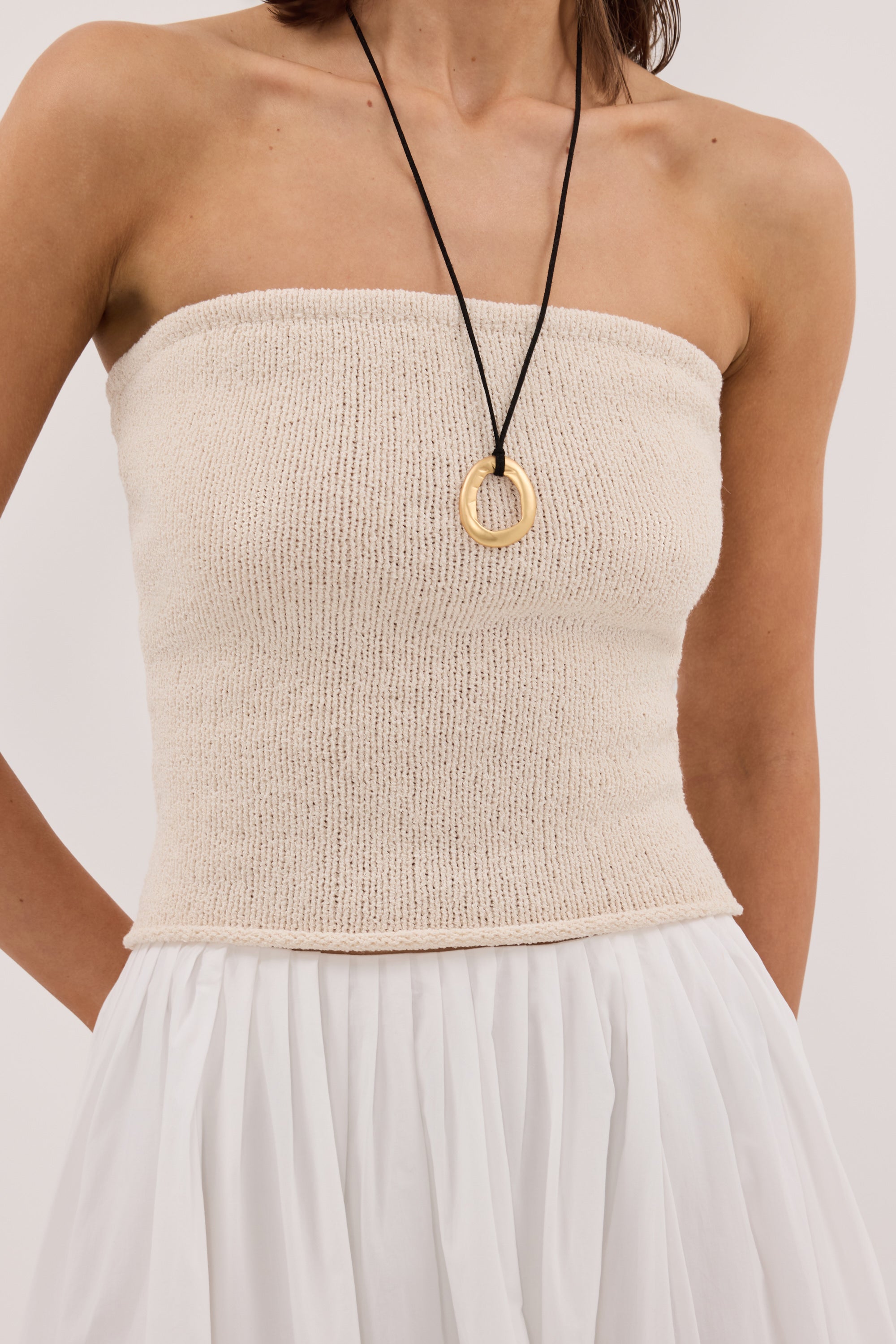 KARA SANDSTONE STRAPLESS BANDEAU KNIT TOP
