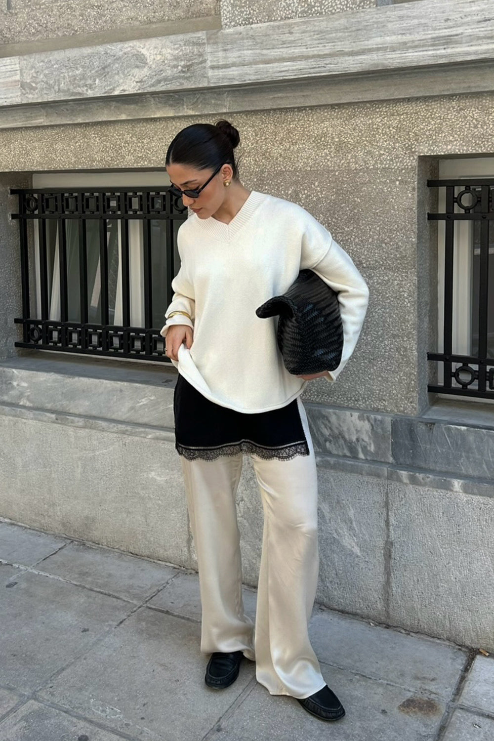 FLINT CREAM V NECK KNIT JUMPER