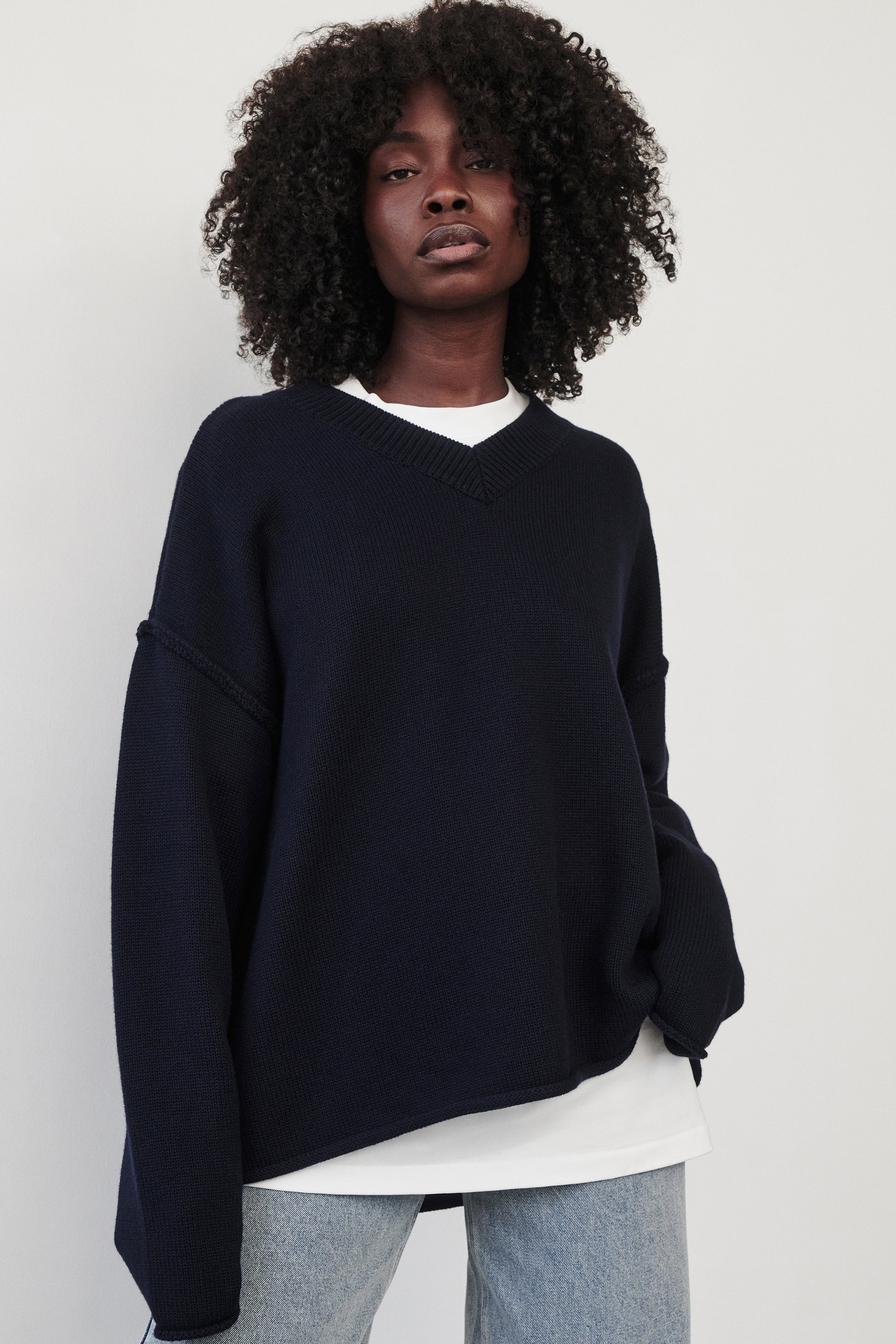 FLINT INK V NECK KNIT JUMPER