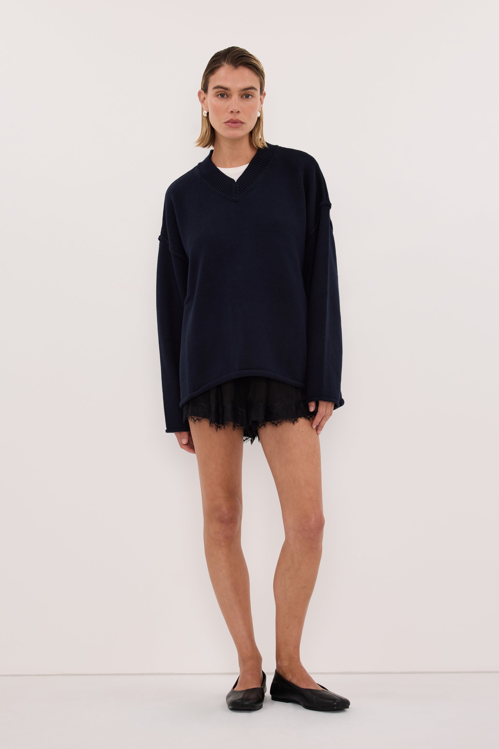 FLINT INK V NECK KNIT JUMPER – DISSH