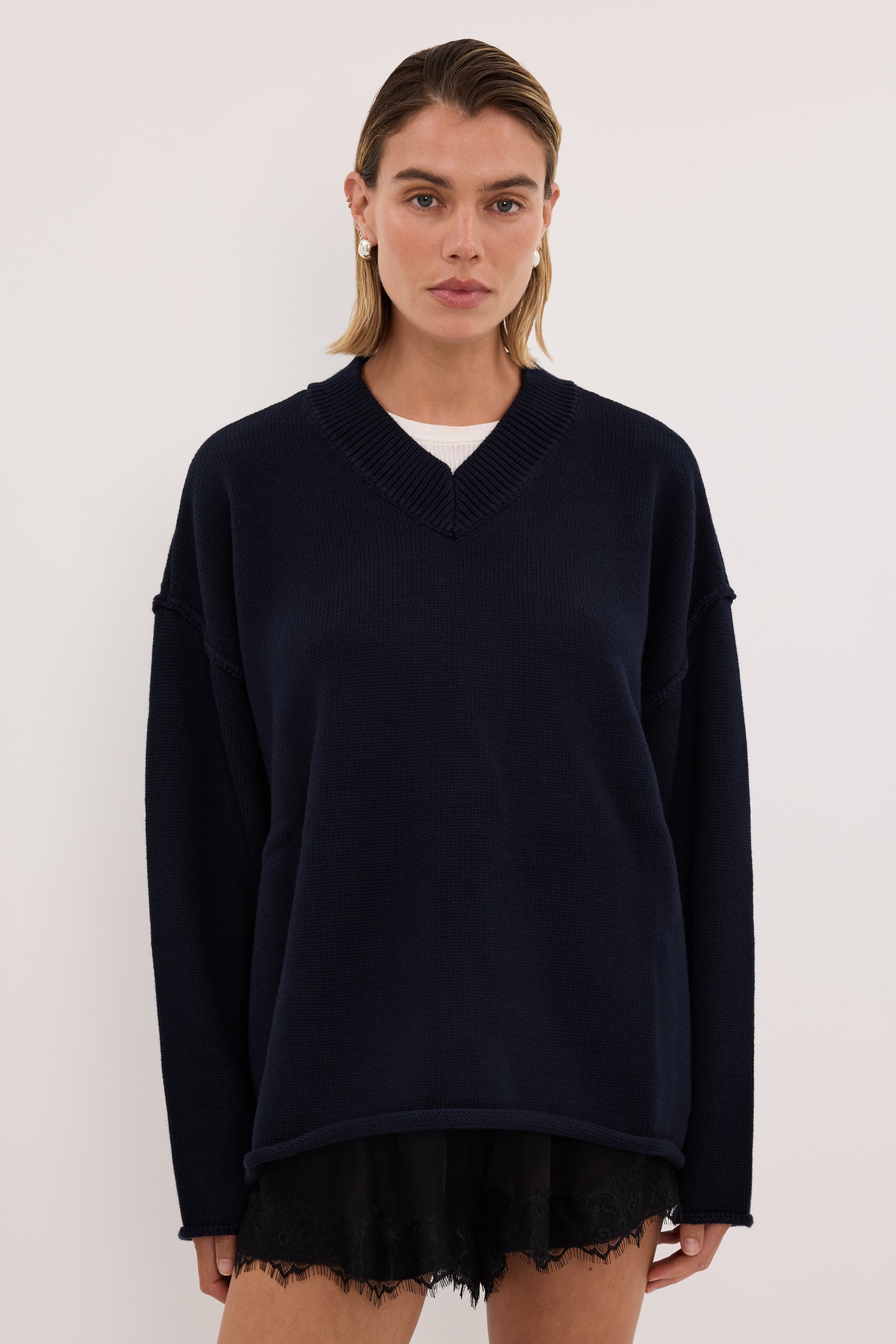 FLINT INK V NECK KNIT JUMPER