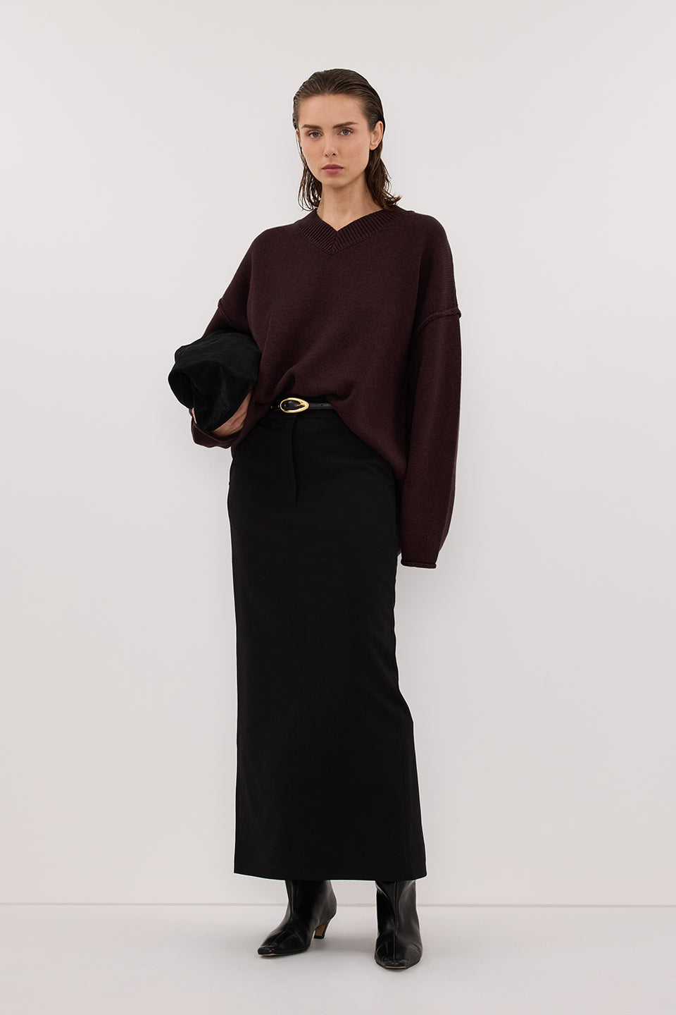 FLINT PLUM V NECK KNIT JUMPER