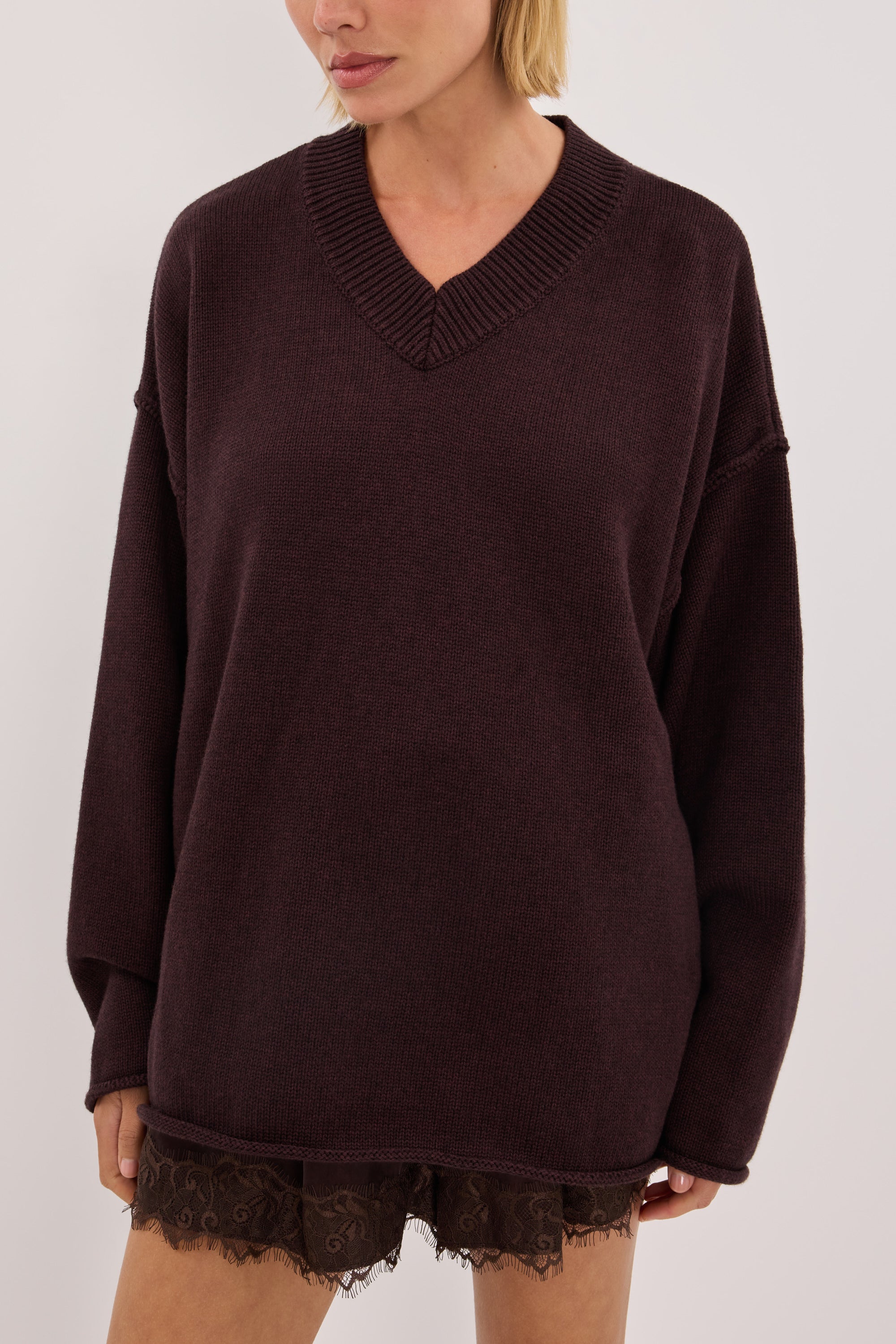FLINT PLUM V NECK KNIT JUMPER