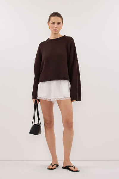 Stas wearing BAY CHOC KNIT JUMPER