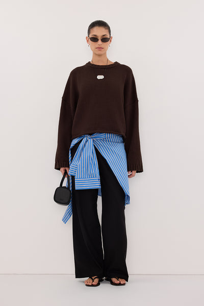 Aude wearing BAY CHOC KNIT JUMPER