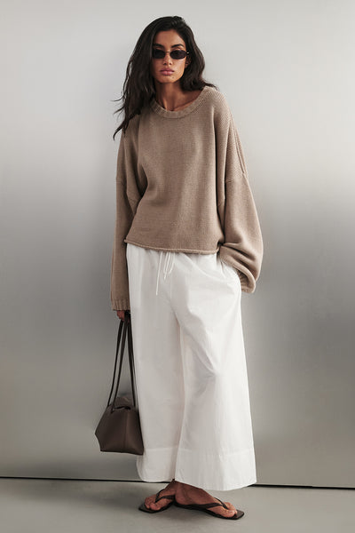 Anaya wearing BAY TAUPE KNIT JUMPER