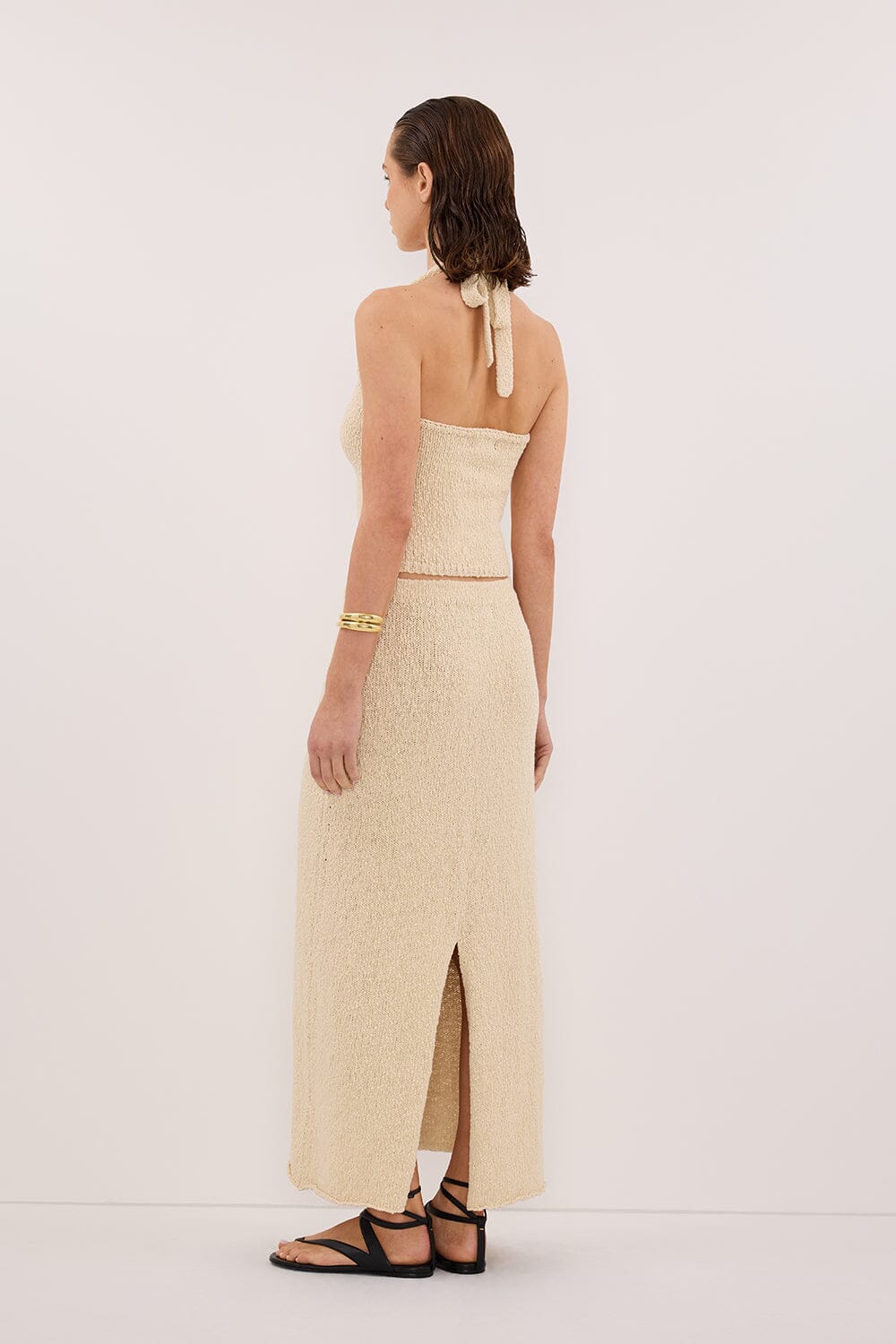 Dina Sleeveless Halter Knit Top in Natural By DISSH | Matching Set