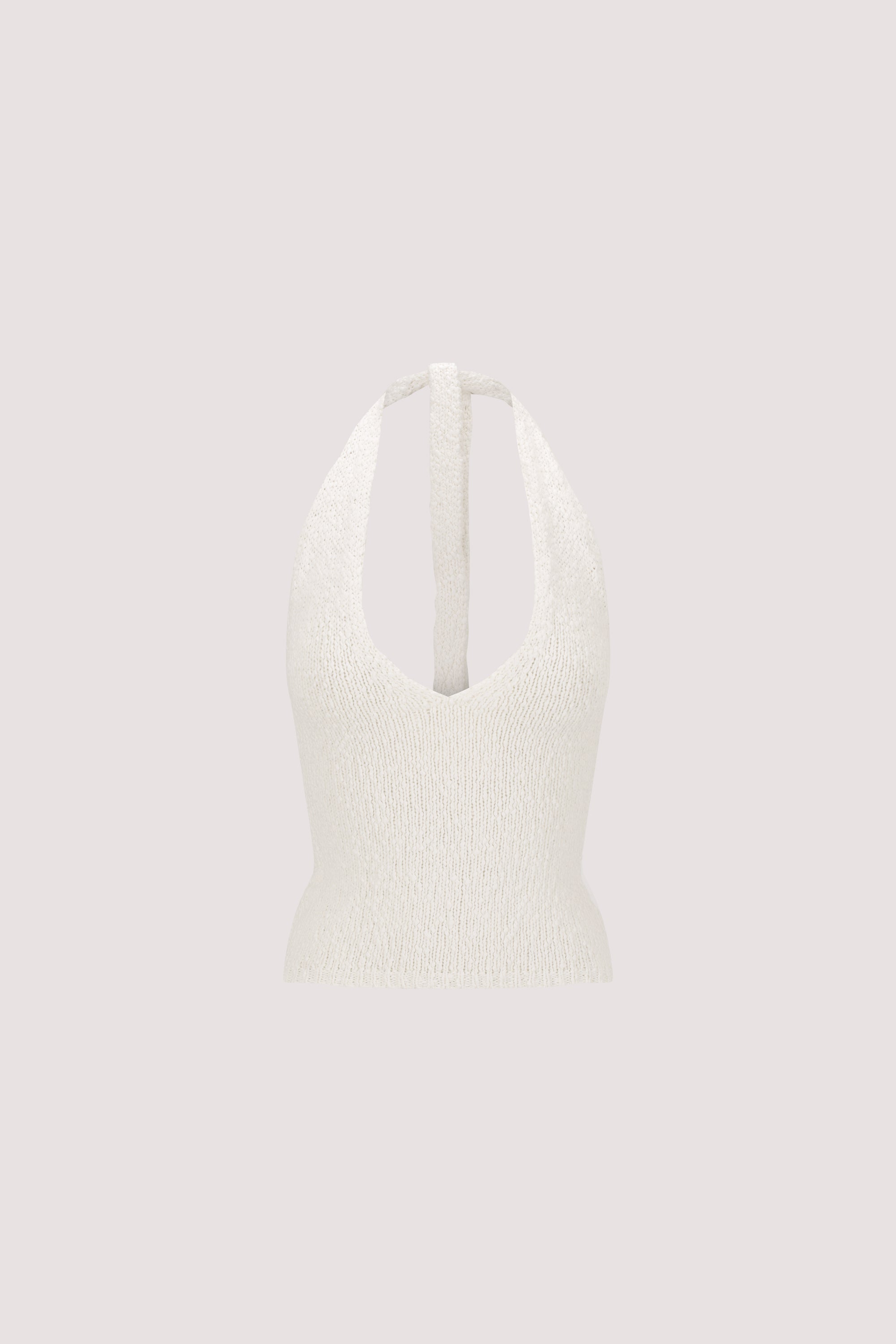DINA OFF WHITE SLEEVELESS HALTER KNIT TOP
