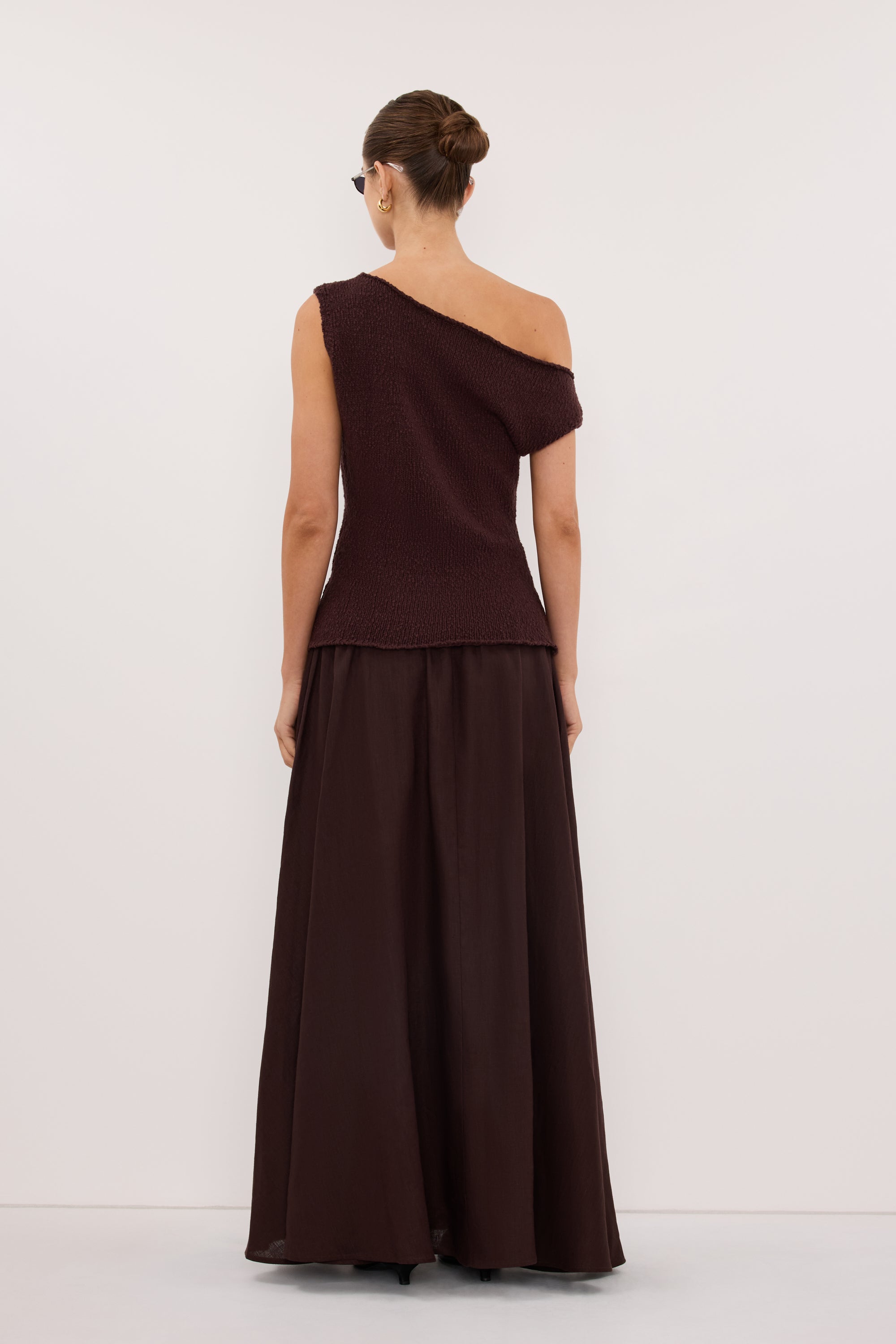 DINA CHOC COTTON ASYM KNIT TOP