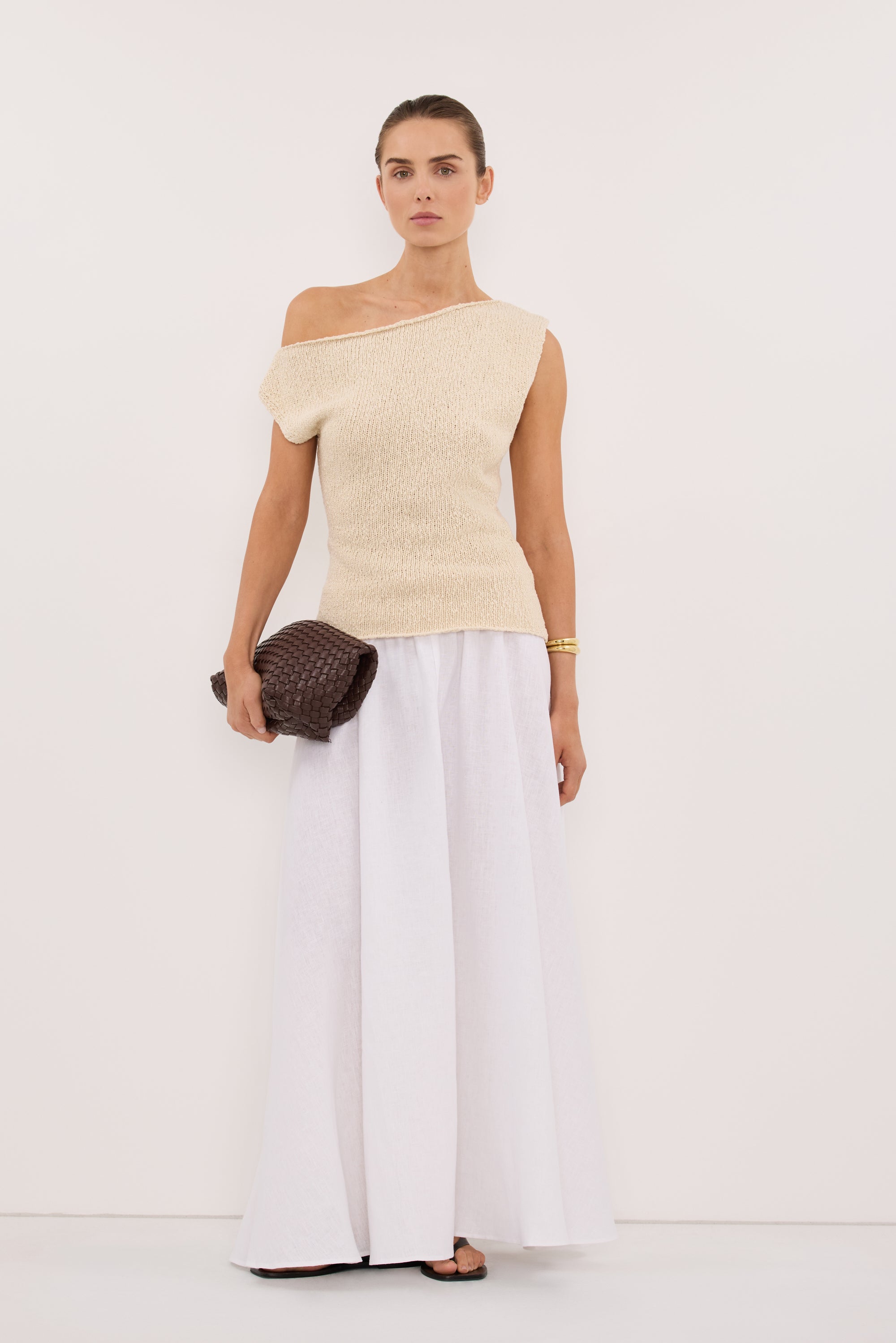 DINA NATURAL COTTON ASYM KNIT TOP